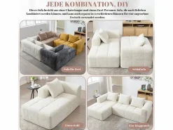 Sofá cónvertible de esquina en tejido Chenille - 3 plazas - con 3 cojines - - 250x158x60cm < DripeX