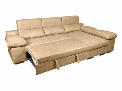 Sofá con Chaiselongue Reversible Color Piedra, Asientos Extensibles y Arcón, 291x160x104 cm, Tapizado en Tela < Discount