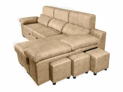 Sofá con Chaiselongue Reversible Color Piedra, Asientos Extensibles y Arcón, 291x160x104 cm, Tapizado en Tela < Discount