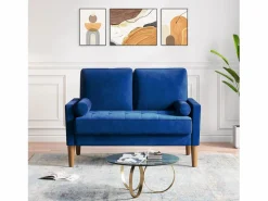 DripeX Sofá Escandinavo|Sofá De Terciopelo * Sofá con 2 escandinavos 2 asientos, mini sofá de sillón en terciopelo de loveseat, sillón de sala de estar con reposabrazos, 121x77x87cm - Azul
