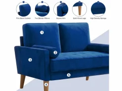 DripeX Sofá Escandinavo|Sofá De Terciopelo * Sofá con 2 escandinavos 2 asientos, mini sofá de sillón en terciopelo de loveseat, sillón de sala de estar con reposabrazos, 121x77x87cm - Azul