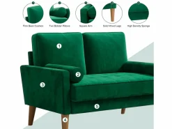 Sofá con 2 escandinavos 2 asientos, mini sofá de brazo enrollado en terciopelo de loveseat, sillón de sala de estar con reposabrazos, 121x77x87cm - < DripeX Discount