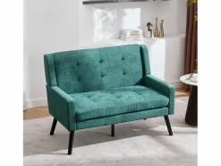Hauss Spole Conjunto Sofá Y Sillón * Sofá de dos plazas y sillones en tejido de lino - Juego de 2 con patas de madera Verde
