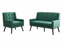 Hauss Spole Conjunto Sofá Y Sillón * Sofá de dos plazas y sillones en tejido de lino - Juego de 2 con patas de madera Verde