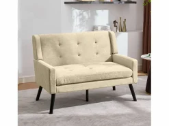 Hauss Spole Conjunto Sofá Y Sillón * Sofá de dos plazas y sillones en tejido de lino - Conjunto de 2 con patas de madera Beige