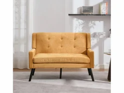 Hauss Spole Conjunto Sofá Y Sillón * Sofá de dos plazas y sillones en tejido de lino - Juego de 2 con patas de madera Amarillo