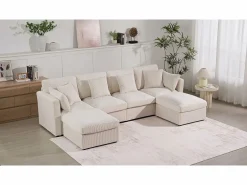Sofá de esquina en forma de U - 6 plazas - con reposabrazos ajustables - con reposapiés desmontable - Pana acanalada - < ModernLuxe Outlet