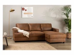 Sofá de esquina 4 plazas Vintage Marrón Contemporáneo - Tela 100% poliéster - Estructura de Pino Macizo - Cómodo y Elegante < Clearance