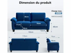 Sofá de la sala de estar 2 lugar en la tela de pista, sofá moderno a mediados de siglo, con bolsa de almacenamiento, 178x75x87cm, < DripeX Online