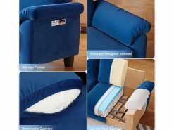 Sofá de la sala de estar 2 lugar en la tela de pista, sofá moderno a mediados de siglo, con bolsa de almacenamiento, 178x75x87cm, < DripeX Online