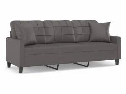 Clicnbuy Sofás De Piel Sintética * Sofá de 3 plazas con cojines cuero sintético 180 cm Gris
