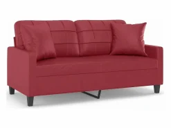 Sofá de 2 plazas con cojines cuero sintético tinto 140 cm < Clicnbuy Outlet