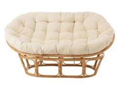 Les Tendances Sillón De Mimbre | Sofá de 2 plazas con cojines de ratán natural y blanco Arni
