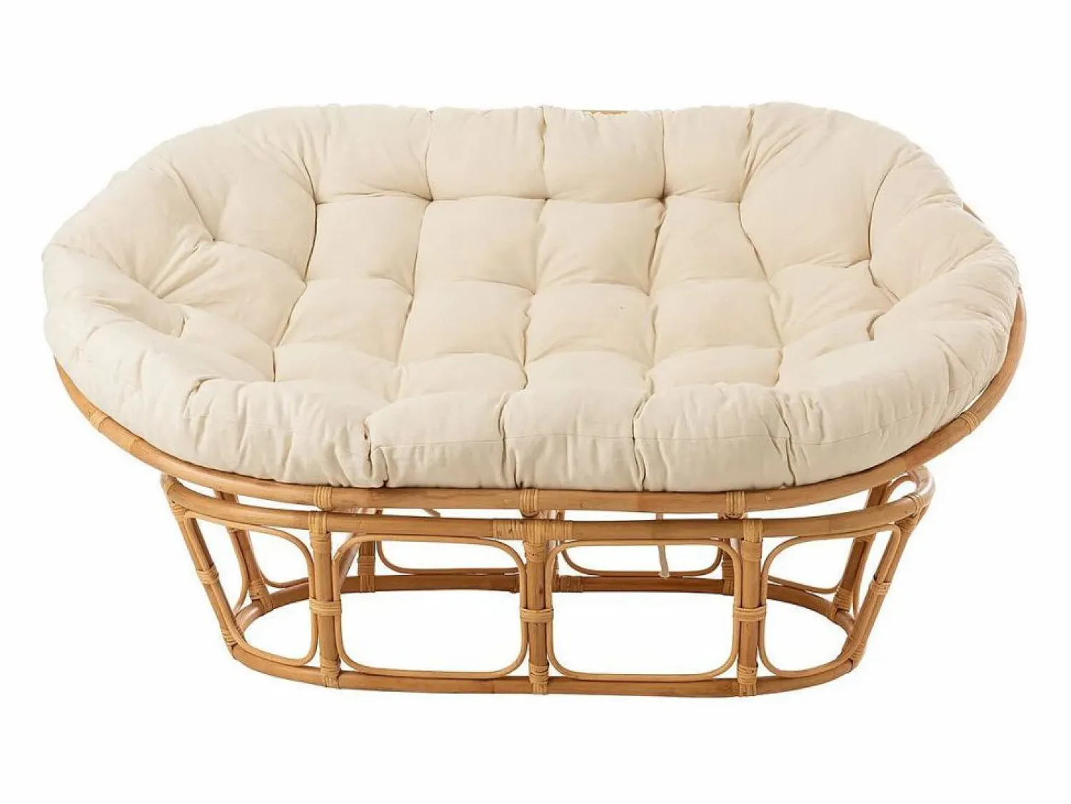 Les Tendances Sillón De Mimbre | Sofá de 2 plazas con cojines de ratán natural y blanco Arni