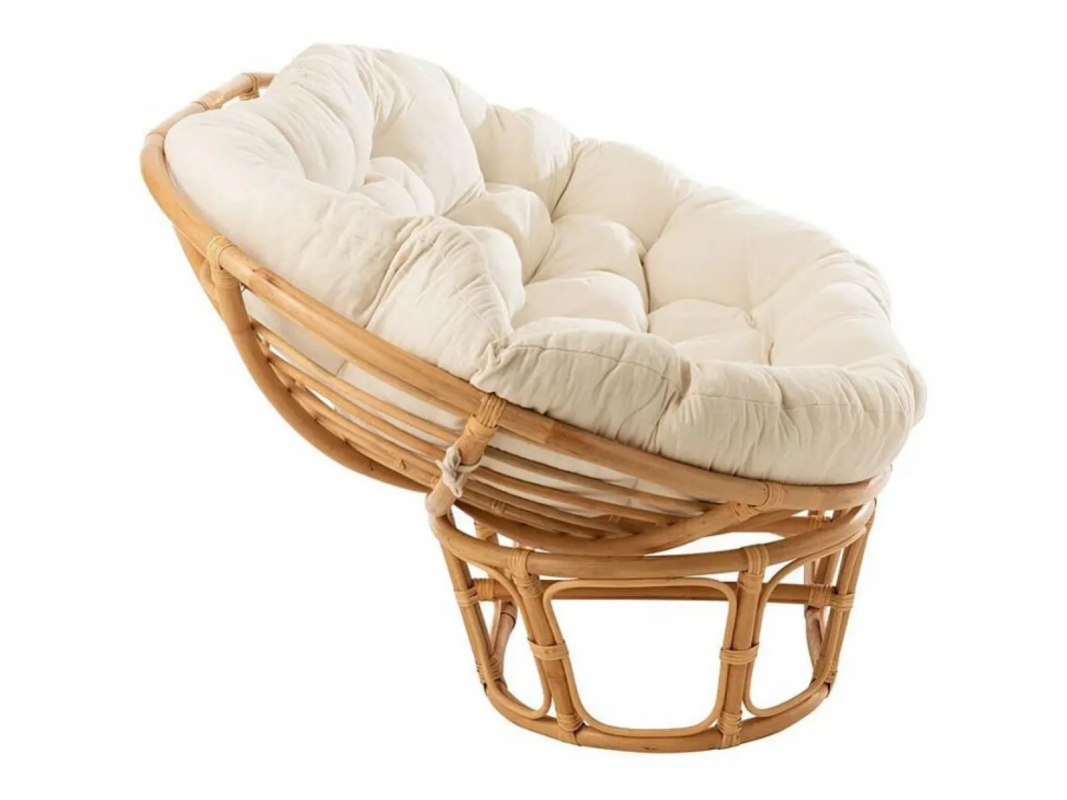 Les Tendances Sillón De Mimbre | Sofá de 2 plazas con cojines de ratán natural y blanco Arni