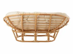Les Tendances Sillón De Mimbre | Sofá de 2 plazas con cojines de ratán natural y blanco Arni