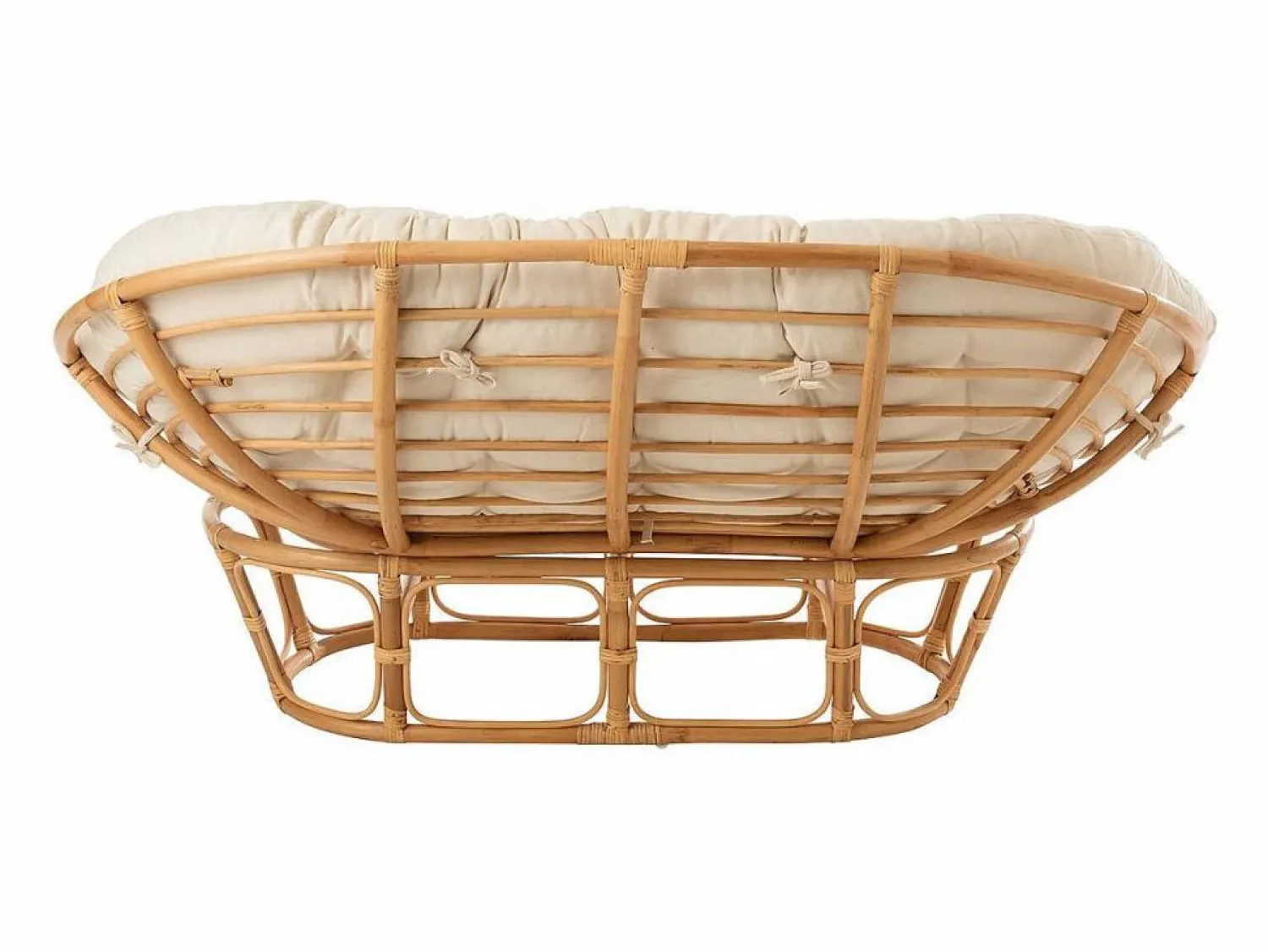 Les Tendances Sillón De Mimbre | Sofá de 2 plazas con cojines de ratán natural y blanco Arni