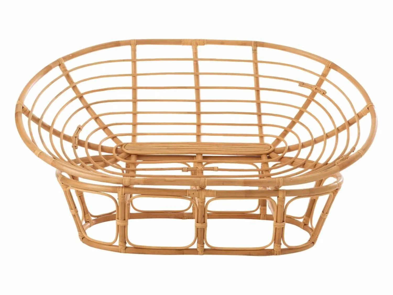 Les Tendances Sillón De Mimbre | Sofá de 2 plazas con cojines de ratán natural y blanco Arni