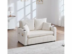 Sofá de 2 plazas con 4 cojines - Sofá relax con portavasos y bolsillos laterales - chenilla < Discount