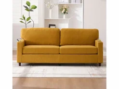 Hauss Spole Sofá - 2 Plazas|Sofá De Tela | Sofá de 2 plazas con puerto USB-C, iluminación LED y bolsillos laterales - Tela de chenilla - Amarillo