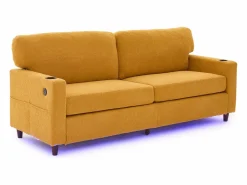 Hauss Spole Sofá - 2 Plazas|Sofá De Tela | Sofá de 2 plazas con puerto USB-C, iluminación LED y bolsillos laterales - Tela de chenilla - Amarillo