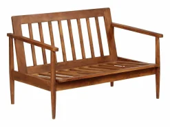 Clicnbuy Sofá Vintage|Sofá De Piel * Sofá de 2 plazas cuero auténtico con madera de acacia marrón Marru00f3n