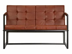 Clicnbuy Sofá Vintage|Sofá De Piel | Sofá de 2 plazas cuero auténtico de cabra marrón