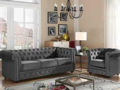 Sofá de 3+2 plazas de terciopelo CHESTERFIELD < Vente-unique Outlet