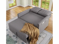 Sofá de 2 plazas extraíble - Sofá relax con bolsillos laterales y 2 cojines - Lino <