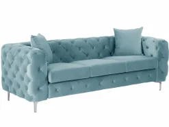 Sofá de 3 plazas, 2 plazas y sillón chéster en terciopelo azul pastel EDWINA < Vente-unique Online