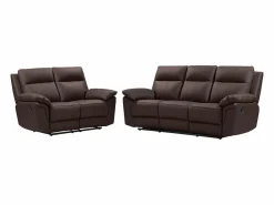 Vente-unique Conjunto Sofás | Sofá de 3+2 plazas relax de piel de búfalo marrón PAKITA