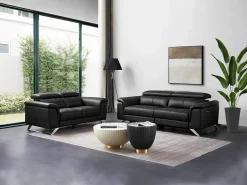 Vente-unique Conjunto Sofás | Sofá de 3 plazas relax eléctrico y 2 plazas de piel de becerro BREYT II