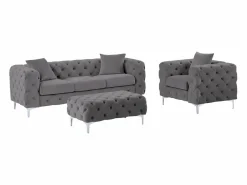 Sofá de 3 plazas, sillón y puf chéster de terciopelo antracita EDWINA < Vente-unique Sale