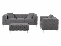 Sofá de 3 plazas, sillón y puf chéster de terciopelo antracita EDWINA < Vente-unique Sale