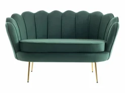 Vente-unique Conjunto Sofá Y Sillón * Sofá de 2 plazas y sillón con forma de concha de terciopelo DANDELION Verde pino