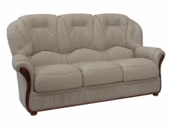 LINEA SOFA Conjunto Sofá Y Sillón | Sofá de 3 plazas y sillón 100% cuero de búfalo color taupe DAPHNE