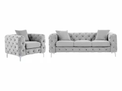 Sofá de 3 plazas y sillón de terciopelo y patas de metal EDWINA < Vente-unique Outlet