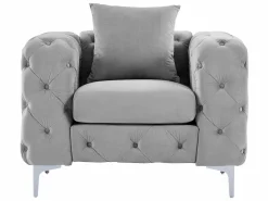 Sofá de 3 plazas y sillón de terciopelo y patas de metal EDWINA < Vente-unique Outlet
