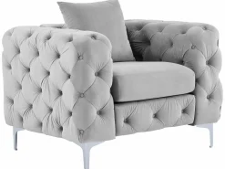 Sofá de 3 plazas y sillón de terciopelo y patas de metal EDWINA < Vente-unique Outlet