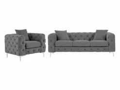 Sofá de 3 plazas y sillón de terciopelo antracita y patas de metal EDWINA < Vente-unique Outlet