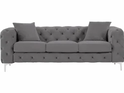 Sofá de 3 plazas y sillón de terciopelo antracita y patas de metal EDWINA < Vente-unique Outlet