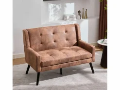 Hauss Spole Conjunto Sofá Y Sillón * Sofá de 2 plazas y sillones en tejido ante color café - Conjunto de 2 con patas de madera Camel