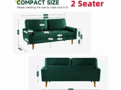 Sofá de 2 salones en terciopelo , sofá de sala de estar moderna, con reposabrazos y pies bajos, una espalda baja - 148.5x78x85cm < DripeX Best