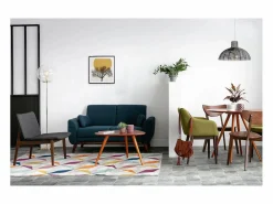 Sofá diseño 2 plazas tejido gris y patas en roble EKTOR < Miliboo