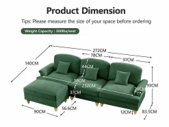 Sofá Esquina Modular 3 Plazas Chenille - Funda Extraíble y Puf Móvil - 272x140x93cm - < DripeX Online
