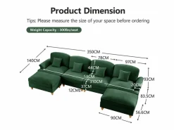 Sofá Esquina Modular 4 Plazas en U - Chenille - Funda Extraíble y 2 Pufs - 350x140x93cm - < DripeX Clearance