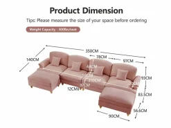 DripeX Sofá Modular|Sofás Club * Sofá Esquina Modular 4 Plazas en U - Chenille - Funda Extraíble y 2 Pufs - 350x140x93cm - Rosa