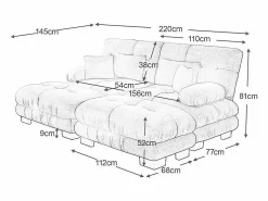 Sofá esquina 2 plazas + 2 poufs - con 4 cojines - tejido felpa - 220x145x81cm < DripeX Outlet