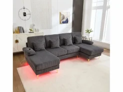 Sofá esquinero de terciopelo - Sofá esquinero con iluminación LED y 4 cojines - puerto USB y reposabrazos - < Outlet