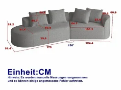 DripeX Sofá - 4 Plazas|Sofá Rinconera * Sofá Esquinero Izquierdo Moderno Súper Grande 4 Plazas, con 4 Cojines, Chaise Longue Curva, Tejido Chenilla, Gris antracita